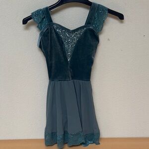 Teal Velvet and Lace Dress